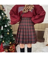 Wine Red Plaid Midi Skirt Women Plus Size Pleated Plaid Skirt Christmas ... - $39.99