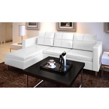 Anslef 3-Seater L-shaped Artificial Leather Sectional Sofa White/Black - £704.82 GBP