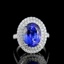 Oval 3.75Ct Lab Created Blue Sapphire Halo Engagement Ring 14k White Gold Size 9 - £221.04 GBP