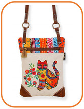 Laurel Burch #LB8253 Maya Cat Canvas 6.5&quot;x8.25&quot; Crossbody Bag~Leather Strap - £19.25 GBP
