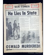 JFK, HE LIES IN STATE Oswald Murdered 1963 Newspaper Chicago Sun-Times N... - $14.85