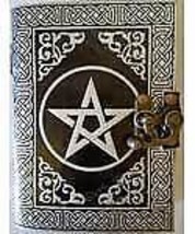 Black/ Silver Pentagram Leather Blank Book W/ Latch - £47.49 GBP