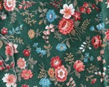 Vtg Sewing Fabric Concord Calico coral aqua rose on green background 1/4... - £12.92 GBP
