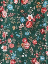 Vtg Sewing Fabric Concord Calico coral aqua rose on green background 1/4 yard + - £12.88 GBP