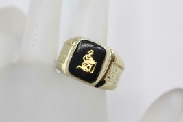 14K Yellow Gold Black Enamel Aquarius Zodiac Horoscope Ring Size 9.5  (8... - $645.93