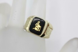 14K Yellow Gold Black Enamel Aquarius Zodiac Horoscope Ring Size 9.5  (8... - £508.10 GBP