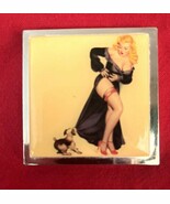 Vintage Blonde Pin-Up Girl Double Mirror Compact 2.5&quot; Square Red Heels w... - $373.95 MXN