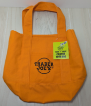 TRADER JOES Mini Canvas Tote Bag orange black embroidery NWT - $5.93