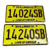 Vintage Pair Set of 2 Yellow 1990 Illinois Collectible License Plate 140... - £25.87 GBP