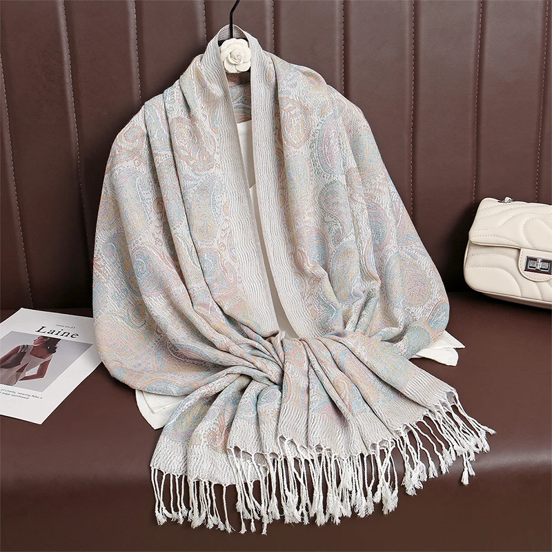 Paisley Pashmina Scarf: Winter Shawl, Tassel Hijab, Warm Wraps for Women... - $17.66