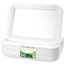 50Pack 14&quot; Heavy Duty Disposable Rectangle Food Trays, Compostable Extra Large P - £41.12 GBP
