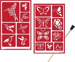 2 Reusable Glass Etching Stencils Set Hummingbird Butterfly Themed Etch ... - $36.34