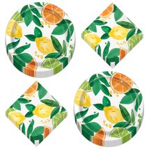 HOME &amp; HOOPLA Lemon and Citrus Watercolor Paper Dinner Plates and Lunch Napkins  - £13.66 GBP