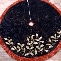 Christmas tree skirt leaves fall sequins burnt orange brown beaded gold ... - $30.00
