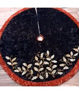 Christmas tree skirt leaves fall sequins burnt orange brown beaded gold ... - $41.88 CAD