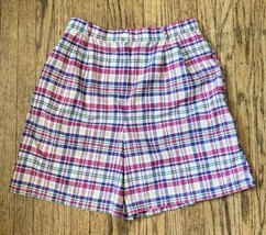 Vintage Pink Purple Plaid High Waist Mom Shorts M L Cottagecore Granny Y2K - £15.29 GBP