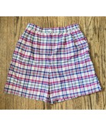 Vintage Pink Purple Plaid High Waist Mom Shorts M L Cottagecore Granny Y2K - £15.61 GBP