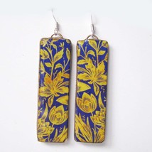 Polymer Clay Earrings Abatract Flower Pattern in Gold and blue casual Fashion Je - £14.43 GBP