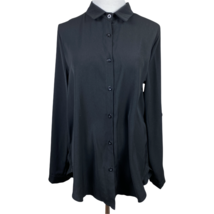 Misslook Blouse Womens XL Black Long Tab 3/4 Sleeve Button Up Top Office New NWT - £15.71 GBP