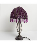 Vintage Purple &amp; Clear Beaded Metal Shade &amp; Base Table Boudoir Glamorous... - $134.25