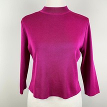 Ming Wang Sweater Small Womens Pink Cropped 3/4 Sleeve Mock Neck Knit - £30.92 GBP
