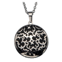 NEW INOX Stainless Steel IP Black Round Locket Pendant filigree on 16 - 18 chain - £15.66 GBP