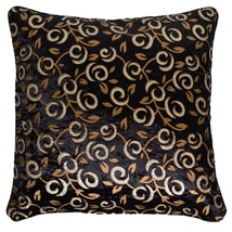 Black Velvet Cushion Covers Decorative Golden Sparkle Print Flower Leaf 40cm - £5.77 GBP