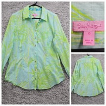 Lilly Pulitzer Shirt Women 10 Green Button Up Long Sleeve Palm Tree Tropical - $28.66