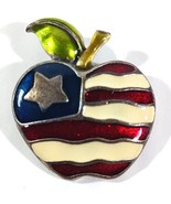 PATRIOTIC Red White Blue Enamel APPLE PIN BROOCH As American As Apple Pi... - $15.47 CAD