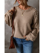 Smoke Gray Pearl Drop Shoulder Round Neck Sweater - $252.52