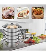 5-Tier Stainless Steel Steamer Pot with Glass Lid and Large Capacity - $83.99