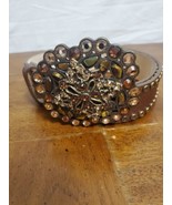 Leatherock Rhinestone Embellished Studded Buckle Bronze Leather Belt Siz... - €22,53 EUR