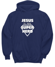 Religious Hoodie Jesus Is My Super Hero Navy-H  - £28.10 GBP