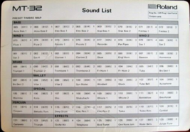 Roland MT-32 Multi Timbral Sound Midi Module Original Sound List Info Card, 1987 - £15.63 GBP