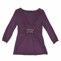 BODEN Women&#39;s 12 Embellished Rhinestone Jewels V-Neck Purple 3/4 Sleeve Top - $27.09