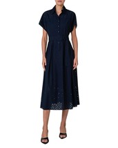 Akris Punto lasercut grid cotton poplin dress with belt in Navy - size 4 - $663.30