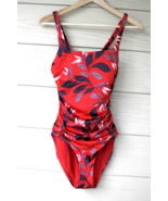 Athleta Red Leaf Print Floral Paradaiso One-Piece Swimsuit Bathing Suit ... - $841.53 MXN