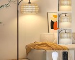 Floor Lamps For Living Room Rattan Boho Arc Floor Lamp With Remote Contr... - $101.99