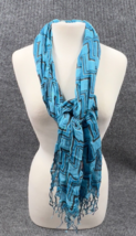 Accessories Scarf Womens Viscose Wrap Blue Zig Zag Frilly Fringe 64&quot; x 19&quot; - £9.29 GBP