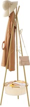 Tajsoon Coat Rack Stand, Coat Tree With Storage Basket And 9 Hooks, Coat, Gold - £29.12 GBP