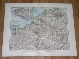 1896 Antique Original Map Of Northern France / Paris Inset Map - $27.47