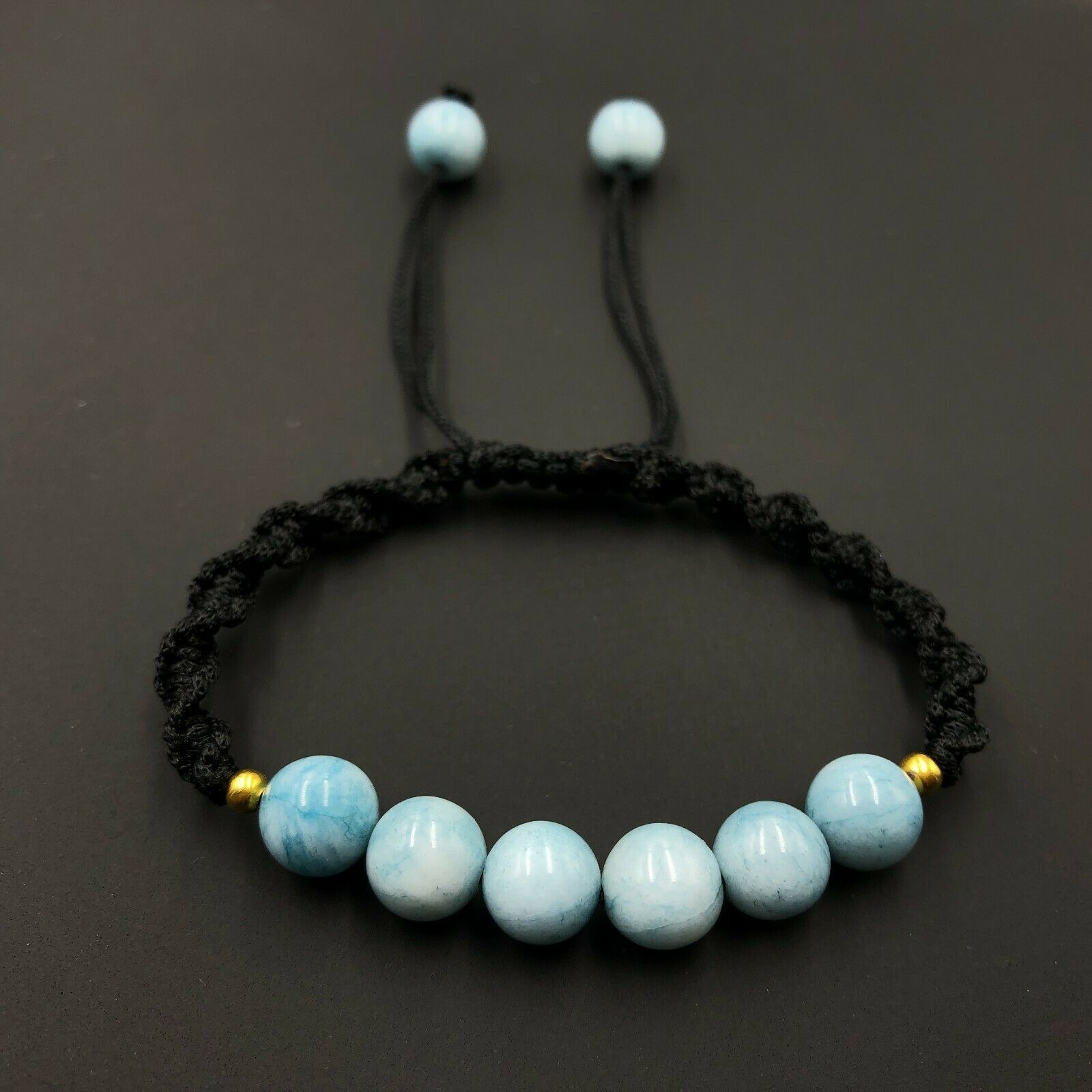 Primary image for Aquamarine Dyed 8x8 mm Round Beads Handmade Thread Bracelet AB8-77