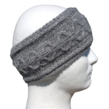 Womens Alpaca Headband Aran Cabled Wool Ear Warmer Hand Knit Gray Winter Nordic - £20.22 GBP