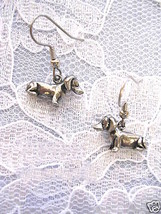New Cute 3D Dachshund Dog Dogs Solid Pewter Dangling Charm Earrings - £6.27 GBP