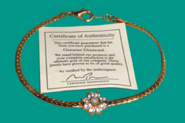 New Gold Tone Diamond Flower Snake Chain Bracelet Lobster Clasp Jewelry - £15.81 GBP