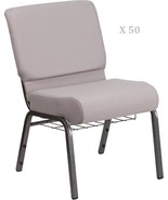 50x Gray Dot 21&#39;&#39; Wide Stack Church Chairs Silver Frame Book Rack 4” Sea... - $6,044.50 CAD+