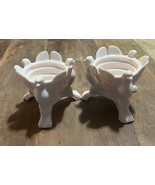 Jeannette Shell Pink Milk Glass Eagle 3-Footed Candlesticks Set Of 2 - $44.09 CAD