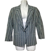 Vintage LL Bean Linen 3 Button Plaid Blazer Jacket Womens Petite Size 10P - $25.73