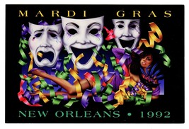Mardi Gras New Orleans Frankie Flores Vintage 1992 Postcard Masquerade Masks 4x6 - £6.94 GBP