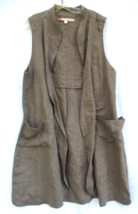 South Street Linen Khaki Lagenlook Open Tunic Top Sleeveless Jacket Wome... - $47.49